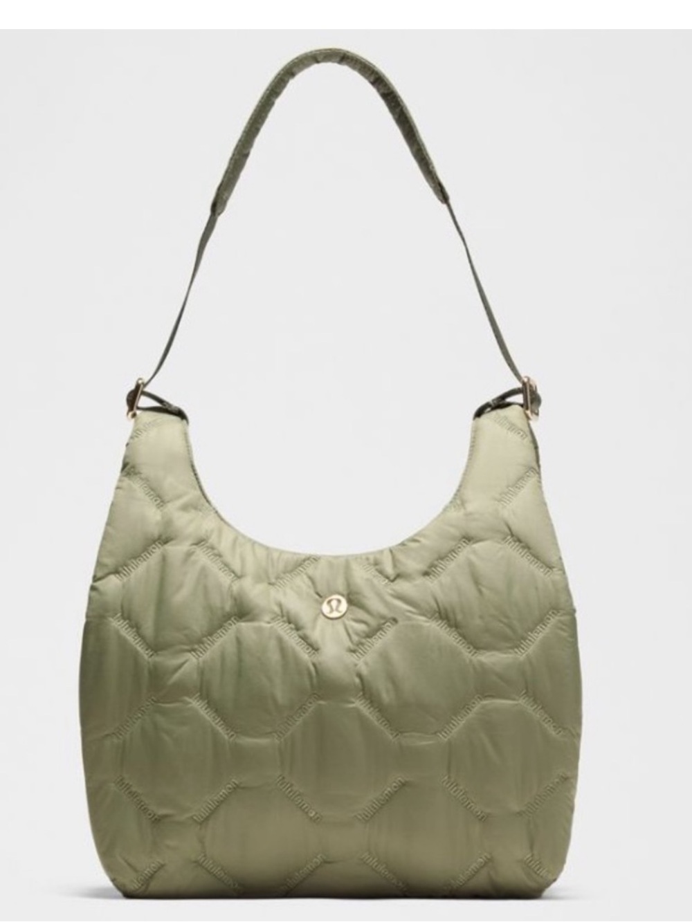 NWT Lululemon Quilty Pleasures Shoulder Bag 14L Bay Leaf Gold Metal Quilted Hobo